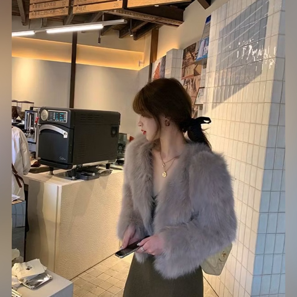 Grey soft fur jacket